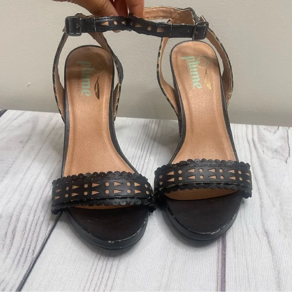 Plume by Farylrobin Black Slingback Chunky 4'' Pumps Block Heels Womens Size 7.5